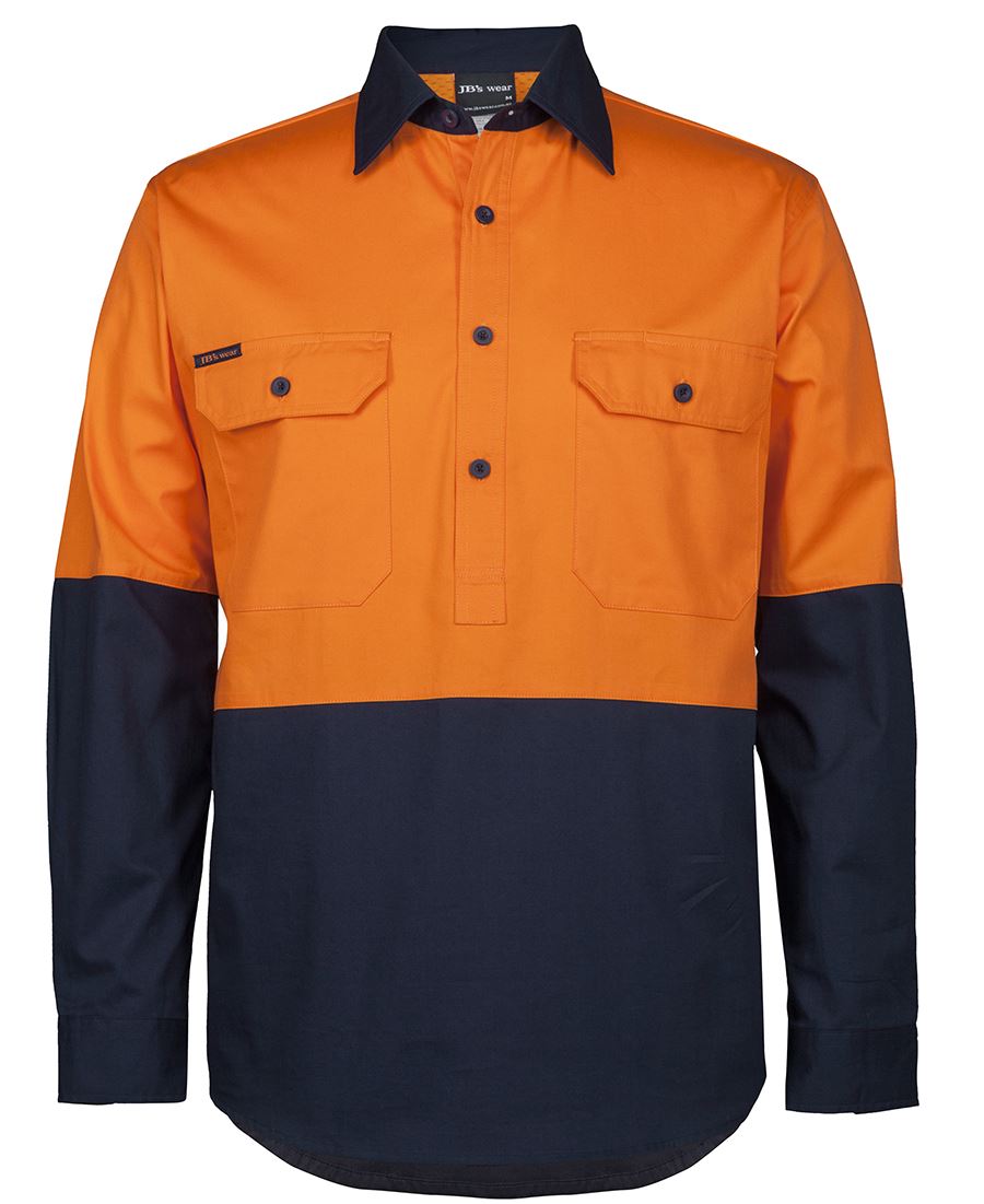 JB's Hi-Vis Close Front Long Sleeve 150G Work Shirt